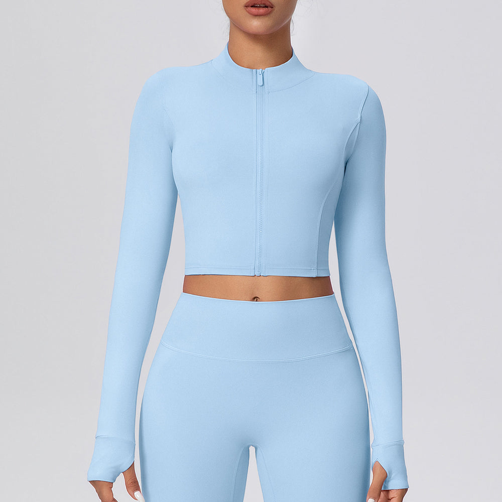Short zippered outdoor running sports yoga outwearslimming look fitness long sleevesoutwear cloud-like quick-drying yoga clothes for women