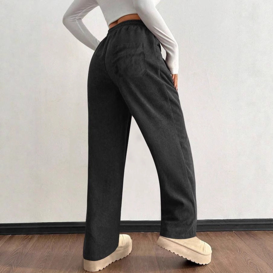 autumn/winter new arrival: women's relaxed fit drawstring solid color pocket casual pants - perfect for cross-border e-commerce on  (us & europe)