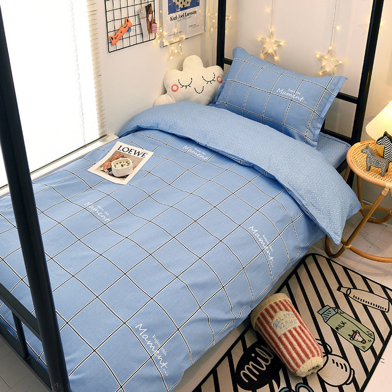 Student dormitory quilt cover three-piece bed sheet pure cotton single bed children's bed quilt cover simple four-season universal 3