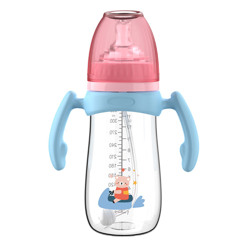 English boxed baby bottle baby wide diameter anti-choking and anti-flatulence PP bottle with handle and straw bottle