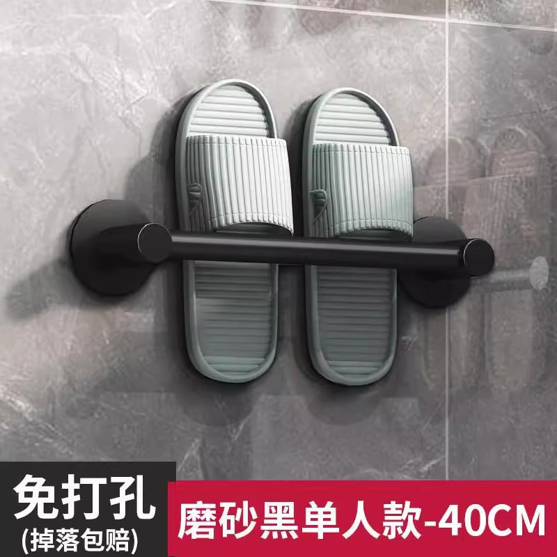 Towel rack bathroom punch-free storage rack bathroom wall-mounted kitchen single pole towel bar slipper rack storage rod
