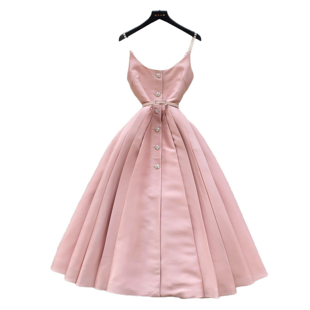 Accessible luxury qianjin style classy suspender dress women's summer pleated waist slimming look design celebrity elegant long skirt