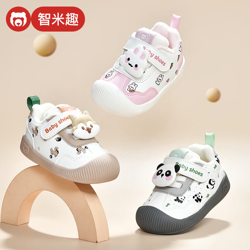 Toddler shoes for baby boys 0-1-3 years old, autumn/winter infant and toddler shoes for baby girls, soft sole functional fleece-lined thickened cotton shoes