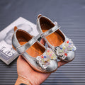 Girls'  spring bowknot soft-soled princess leather shoes for mid-to-large children, velcro closure, wear-resistant and non-slip