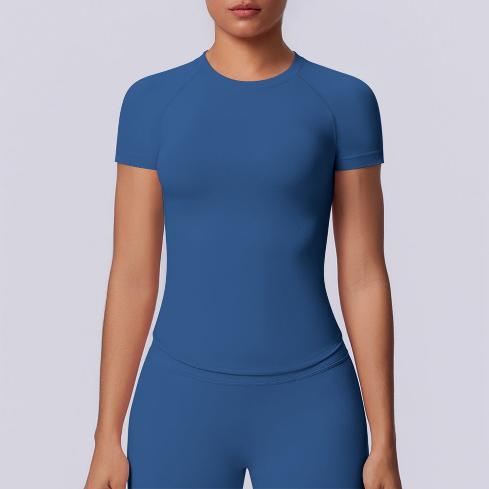 New arrival cross-border fashion seamless pure color tight high elastic breathable t-shirt sports running fitness yoga wear tops for women