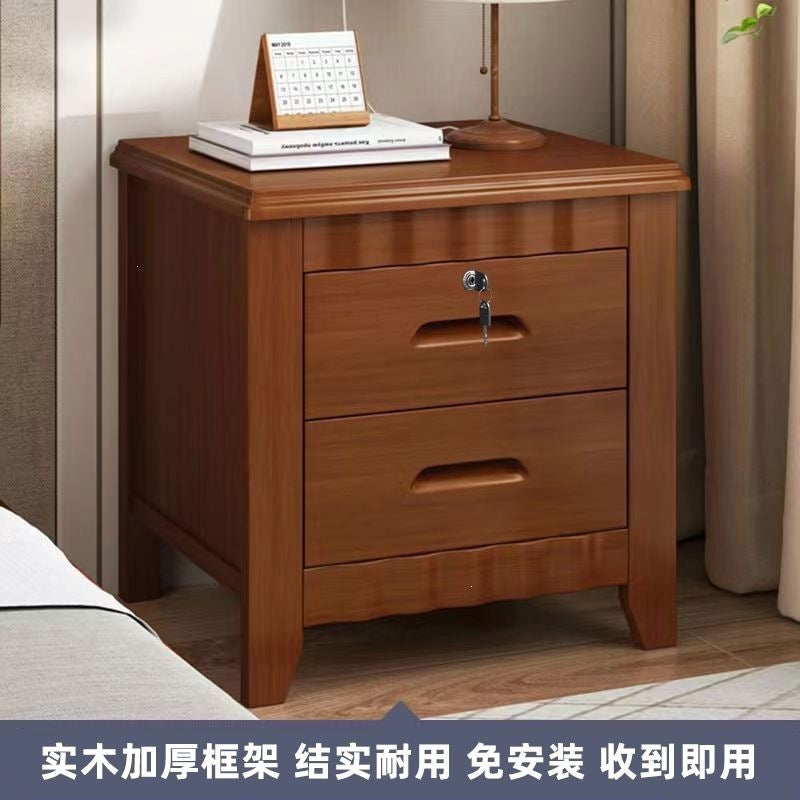 Solid wood bedside table for home bedroom, lockable storage cabinet, small rental room bedside storage chest, no assembly required