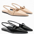 Summer new korean style women's black pointed-toe peep-toe ankle strap open-back french minimalist casual sandals, size 42