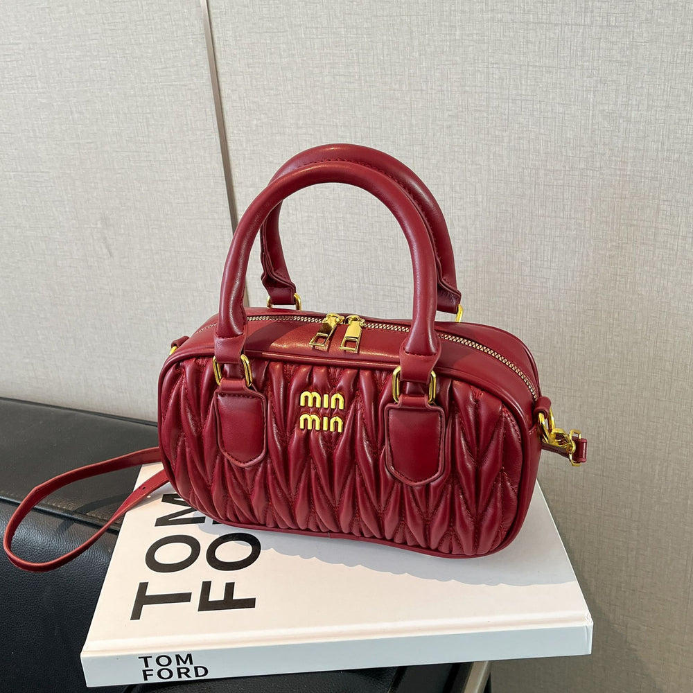 Niche pleated mini pillow bag 2025 new shoulder fashion crossbody bag autumn and winter retro handheld bowling bag