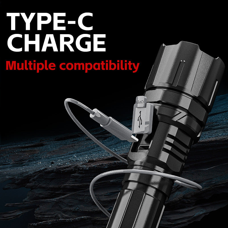 Manufacturer wholesale aluminum alloy self-defense flashlight charging outdoor emergency light lighting flood control portable flashlight strong light