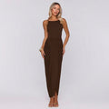 European and american women's clothing  summer new fashion solid color casual sleeveless backless spaghetti strap patchwork slim-fit dress