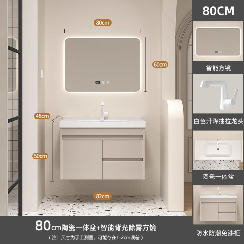 Ceramic all-in-one basin bathroom combination solid wood bathroom wash basin wash basin wash basin cream style