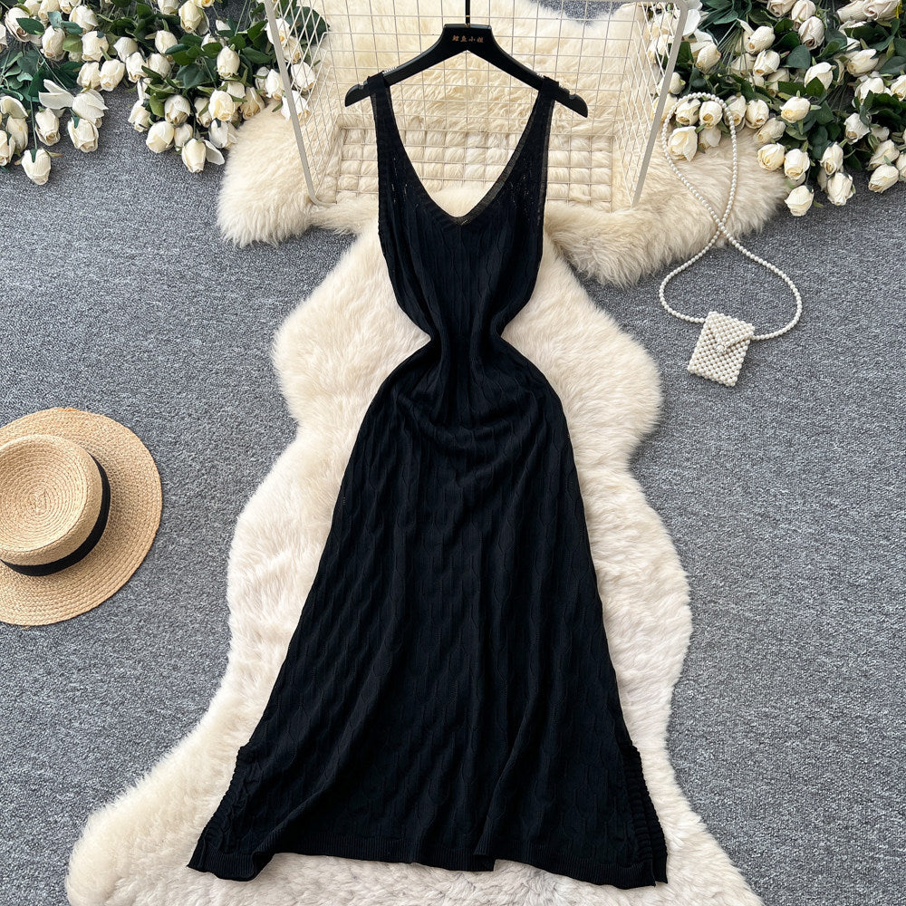 Vacation style cut outknitting low-cut suspender dress for women summer sleeveless slimming look a-line skirt work clothing socialite style