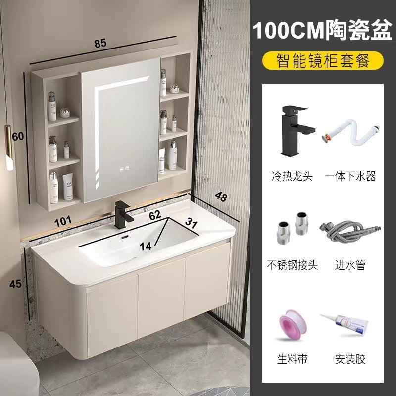 Space aluminum bathroom cabinet ceramic wash basin cabinet combination bathroom wash basin cabinet waterproof moisture-proof basin