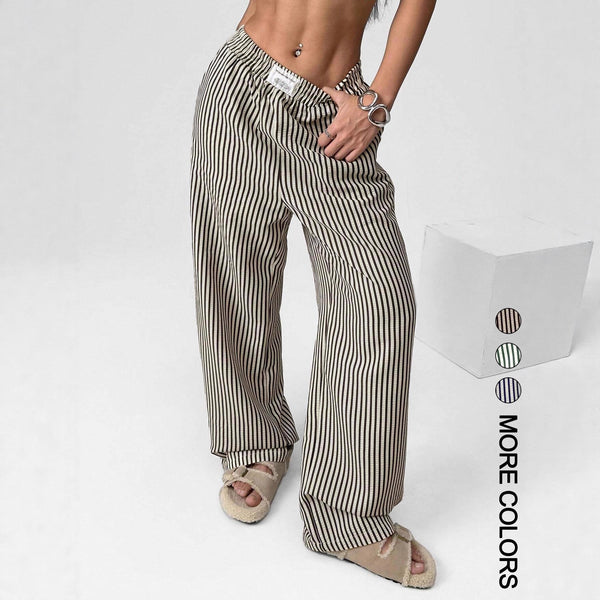 Cross-border   2025 Europe, America and Harajuku casual striped trousers high waist loose casual trousers explosion
