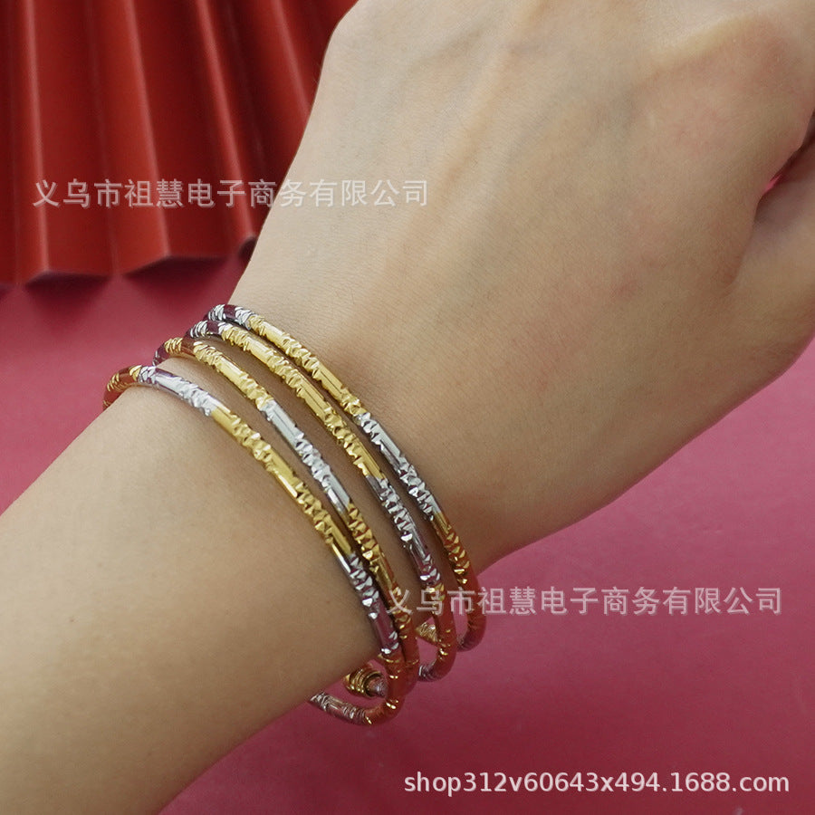middle eastern two-tone beaded bracelet - elegant and stylish embossed pattern adjustable bangle - fashion accessory