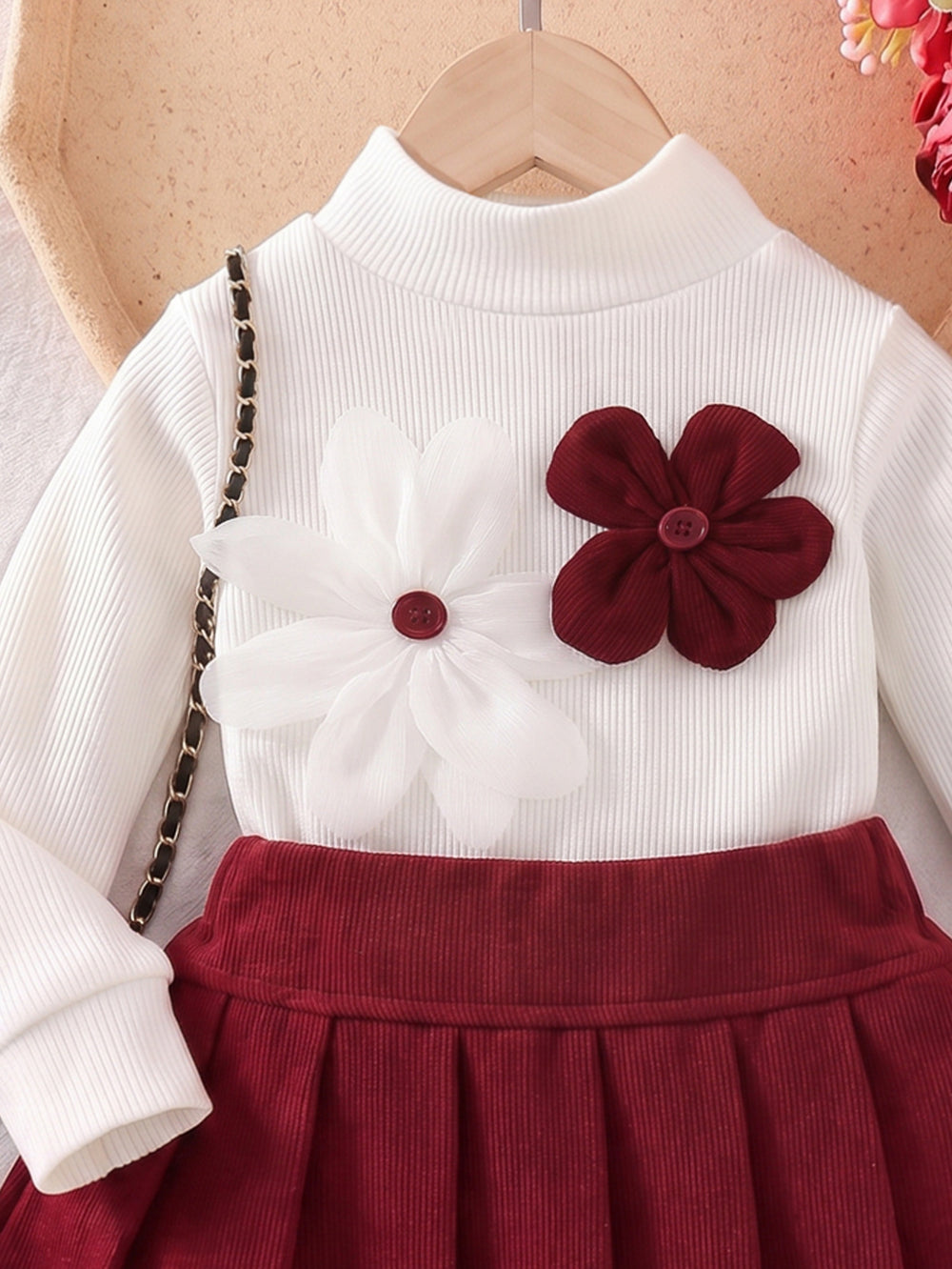 hot-selling girl stereo flower tops + a-line pleated skirt suittwo-piece set baby suit