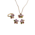 [titanium steel] necklace women's gemstone flower pendant ring earrings suit classy niche clavicle chain earrings jewelry