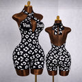Hr26105 european and american fashion women's criss-cross halter deep v backless romper with letter print