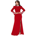 C7271 cross-border   fashion women's solid color long sleeve rhinestone slit dress new arrival