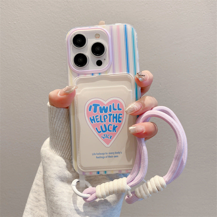 Suitable for apple 16pro creative lanyard card holder mobile phone case iphone11/14 cartoon puppy tpu protective cover