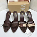 Spain 2025 autumn new arrivals: niche sandals - ankle strap, open back, deep brown-yellow, pointed toe, stiletto heel sandals & slippers