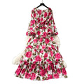 Frenchromantic style lantern sleeve floral dress female autumk-style waist slimming lookruffleselegant cake skirt