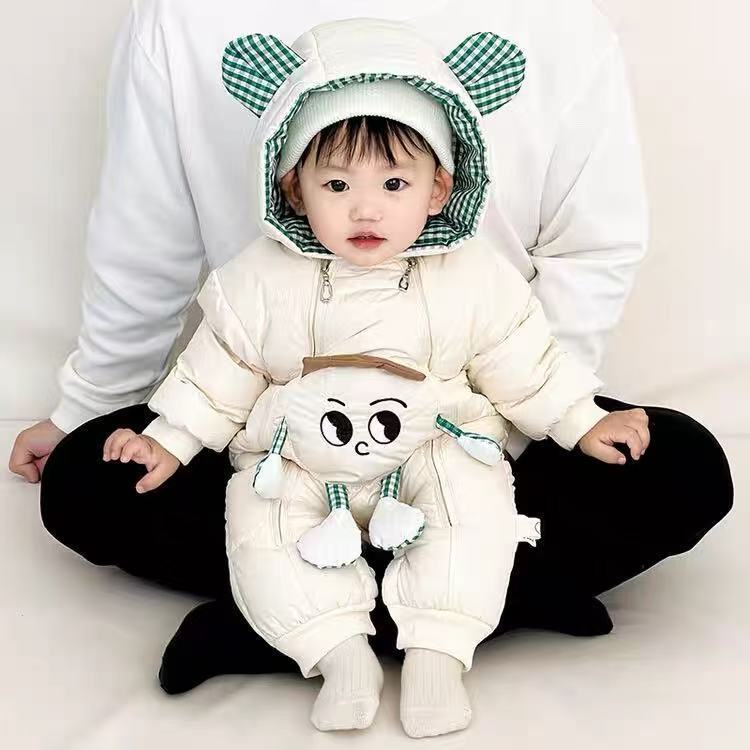 Baby winter outing heattech one-piece haki rompers winter stylethickened one-piece clothes super cute cartoon western style main treasure