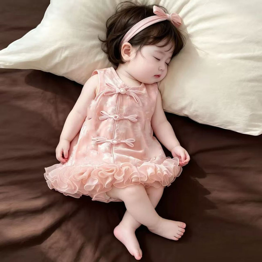 Summer hanfu cheongsam dress - vintage chic baby princess gown - first birthday outfit - chinese style baby girl dress - a-line skirt