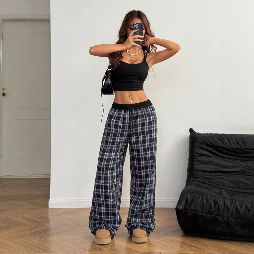 Fashionable elastic waist plaid casual pants for home wear - perfect for , , and cross-border e-commerce