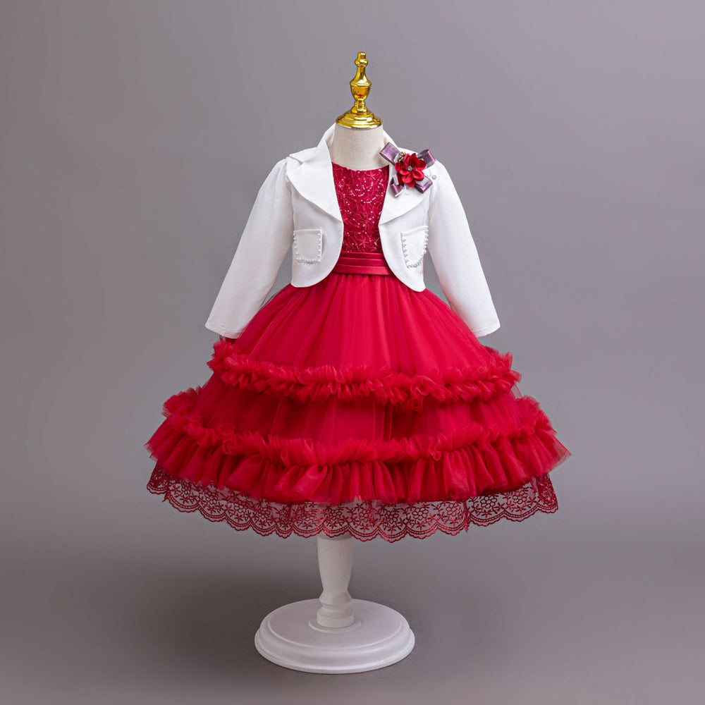 Ready-to-ship wholesale children's three-piece dress set, kids' formal gown, tulle princess dress, girls' dress, baby dress