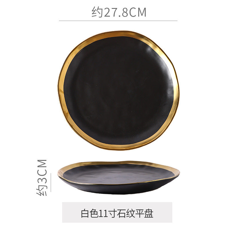 Retro special-shaped ceramic western food steak plate electroplated gold accessible luxury style western food salad bowl mug high-looking plate