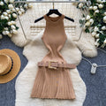 French chic sleeveless knit dress -  summer high-waisted a-line dress - office-ready, slim-fit mini dress