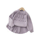 Kids' knit sweater dress set -  autumn new collection - handmade floral knit two-piece set - sweet girl's sweater outfit