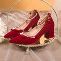 Bridal shoes 2022 new arrival red high heels french wedding shoes xiuhe wedding dress two-wear thick heel flats