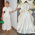 French style chic casual dress - women's short sleeve korean a-line dress - high waist slimming work-ready elegant dress