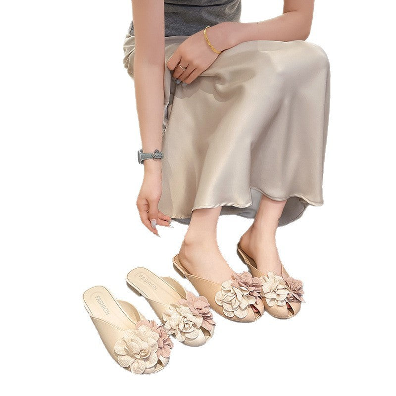 2025 summer new fashion closed-toe flat mules - women's floral low-heel fairy style sandals for dressing up and out, perfect with skirts