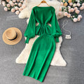 Autumn/winter french chic two-piece set: designer ruffle-trimmed lantern sleeve top + bodycon midi skirt