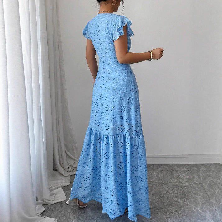 European and american cross-border women's eyelet embroidery dress - summer  - ideal for independent e-commerce stores and