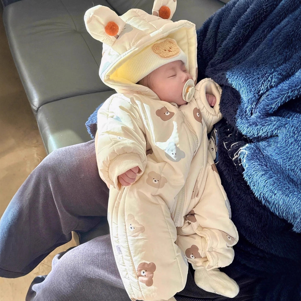 Newborn baby 100-day celebration bodysuit, infant winter clothes, thickened fleece-lined outfit, cartoon full month celebration winter wear