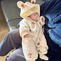 Newborn baby 100-day celebration bodysuit, infant winter clothes, thickened fleece-lined outfit, cartoon full month celebration winter wear