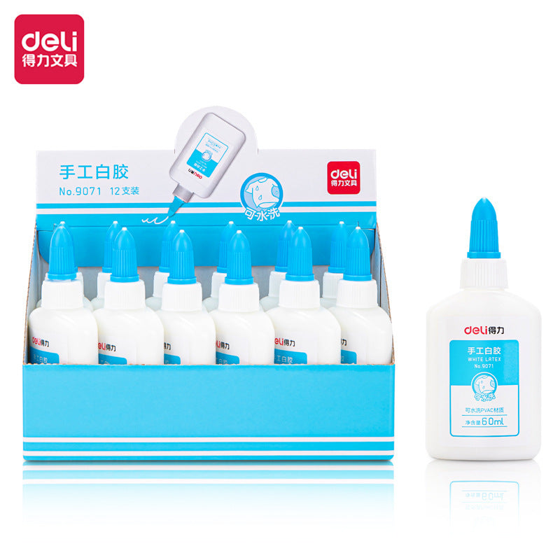 Deli white glue white latex water quick-drying latex 60ml children's DIY woodworking glue kindergarten handmade glue wholesale