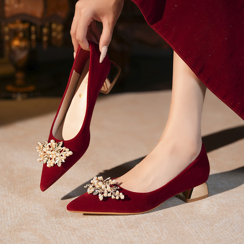 Wedding shoes bridal shoes 2026 new arrival red low-heeled women's shoes not tiring feet chinese xiuhe wedding shoes