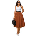 European and american cross-border women's fashion:  summer new arrival - elegant commute high-waisted slimming solid color double-breasted a-line midi skirt