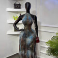 European and american cross-border women's fashion:  summer new arrival - elegant halter neck slim-fit printed gradient sleeveless dress