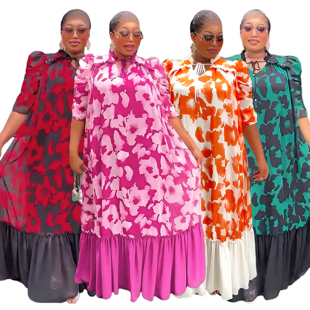 African plus size women's dress -  cross-border e-commerce,  chiffon printed dress