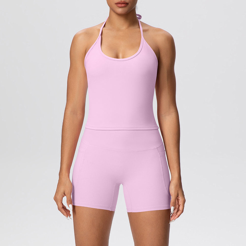 European and american new style strappy back tight sports shorts quick-dry yoga outfit set outdoor casual running fitness apparel