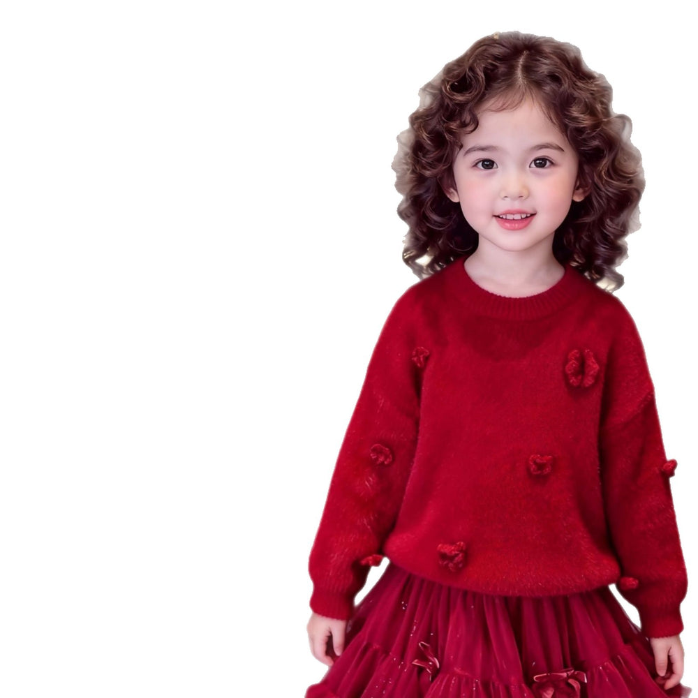 Girls' faux mink sweater - new  winter collection: warm, thick knit top for kids, soft and cozy knitwear for girls