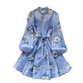 Export palace style spring dress for women new arrival nail diamond button waist printing long sleevesdress + suspender skirt