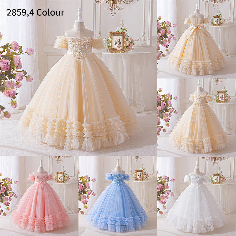 Girls' formal dress - premium princess style for international trade, elegant children's birthday gown, european and american off-shoulder tutu with sequins