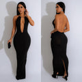 C6831 cross-border   fashion women's solid color cutout backless sleeveless maxi dress